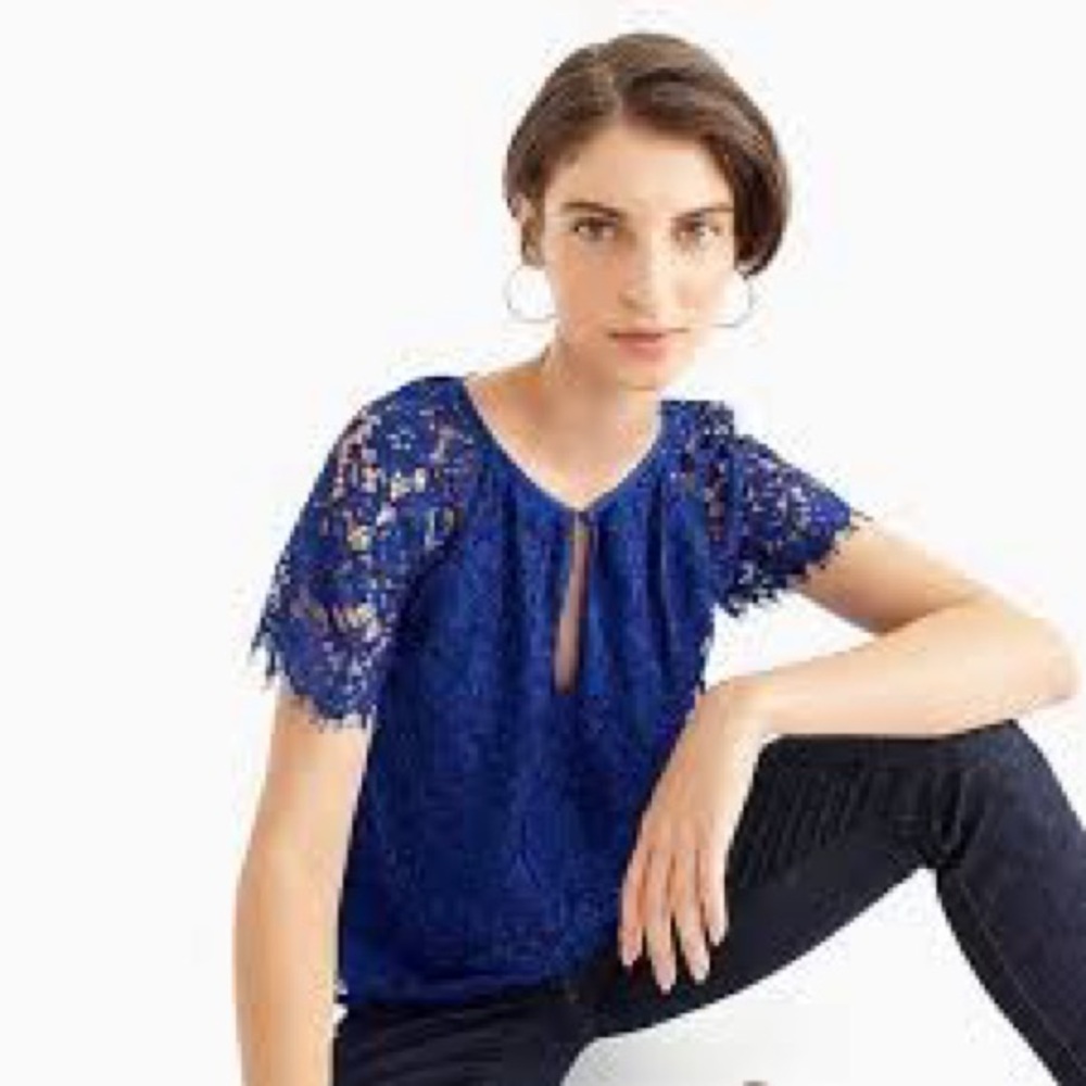 J Crew Cobalt Blue Lace Women's Top Sz M NWT